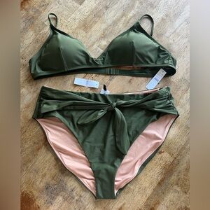 J. Crew Forest Green Saf Color Bikini Set Bottoms 2x Top 3x NWT